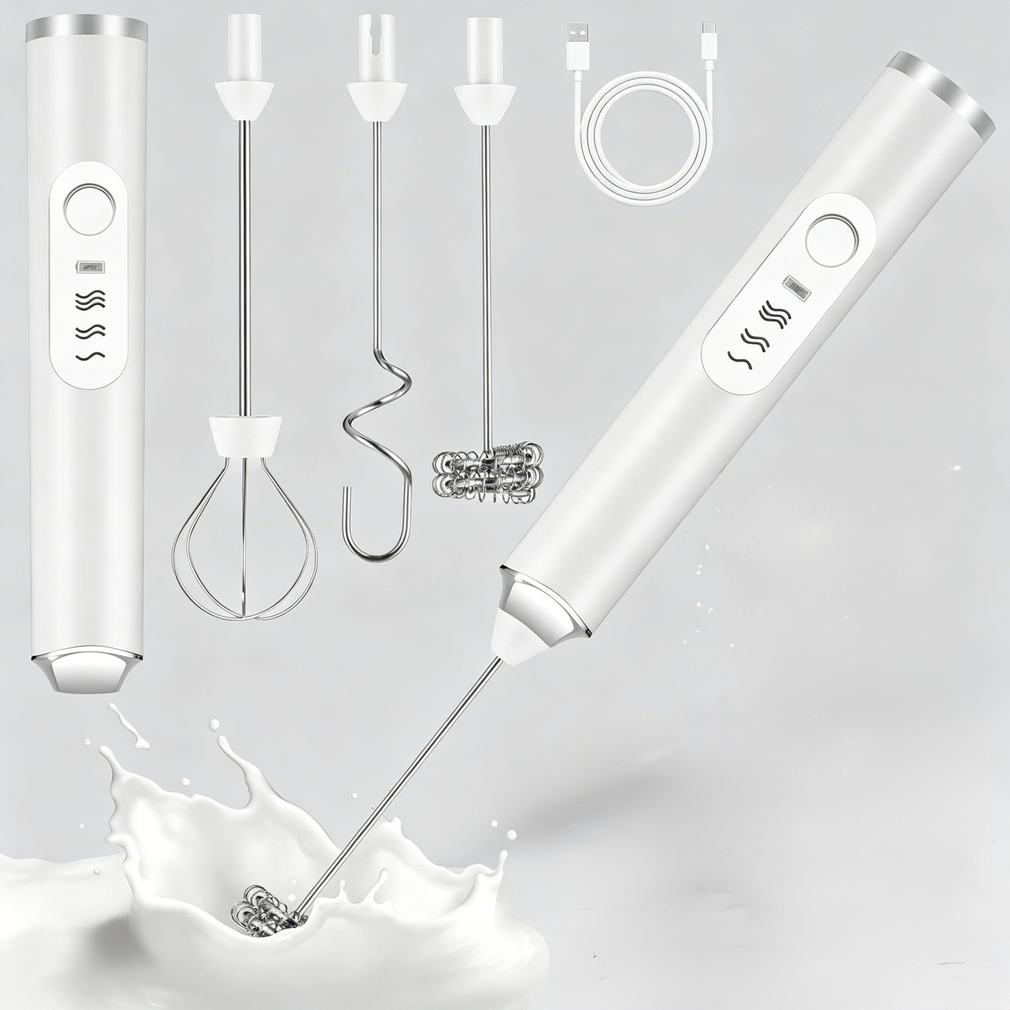 Image of 3 Handheld Milk Frother, 3-in-1 Electric Maker For Coffee Cappuccino Latte Kitchen