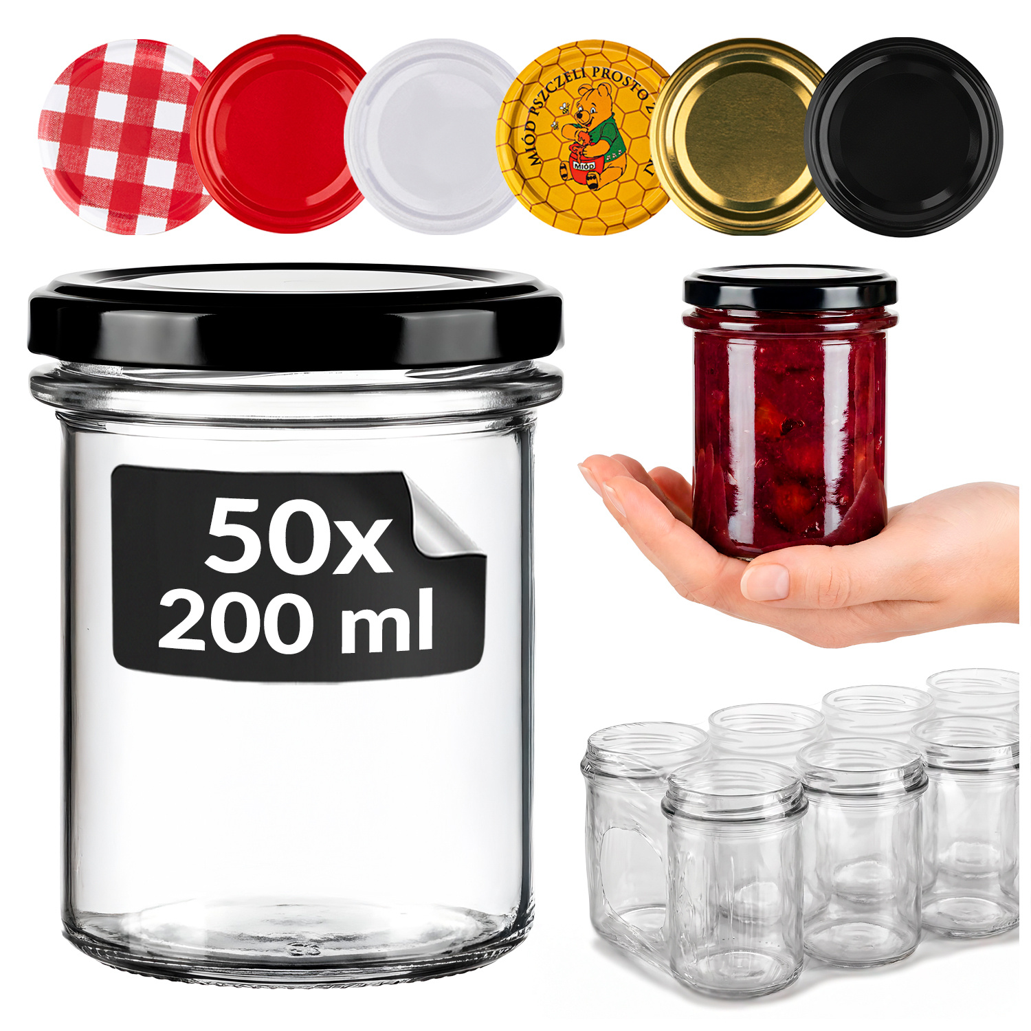 10/ Pcs. Glass Jar 200 Ml Simple With Rim For , , Honey, Mushrooms - Pasteurization Jars