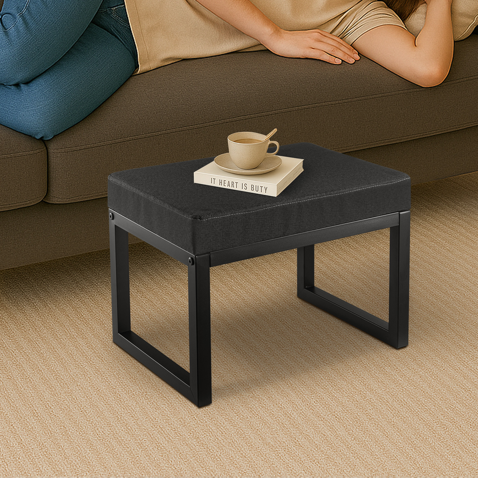 Image of Padded Rectangular Footstool – Ottoman And Seat Stool In 1