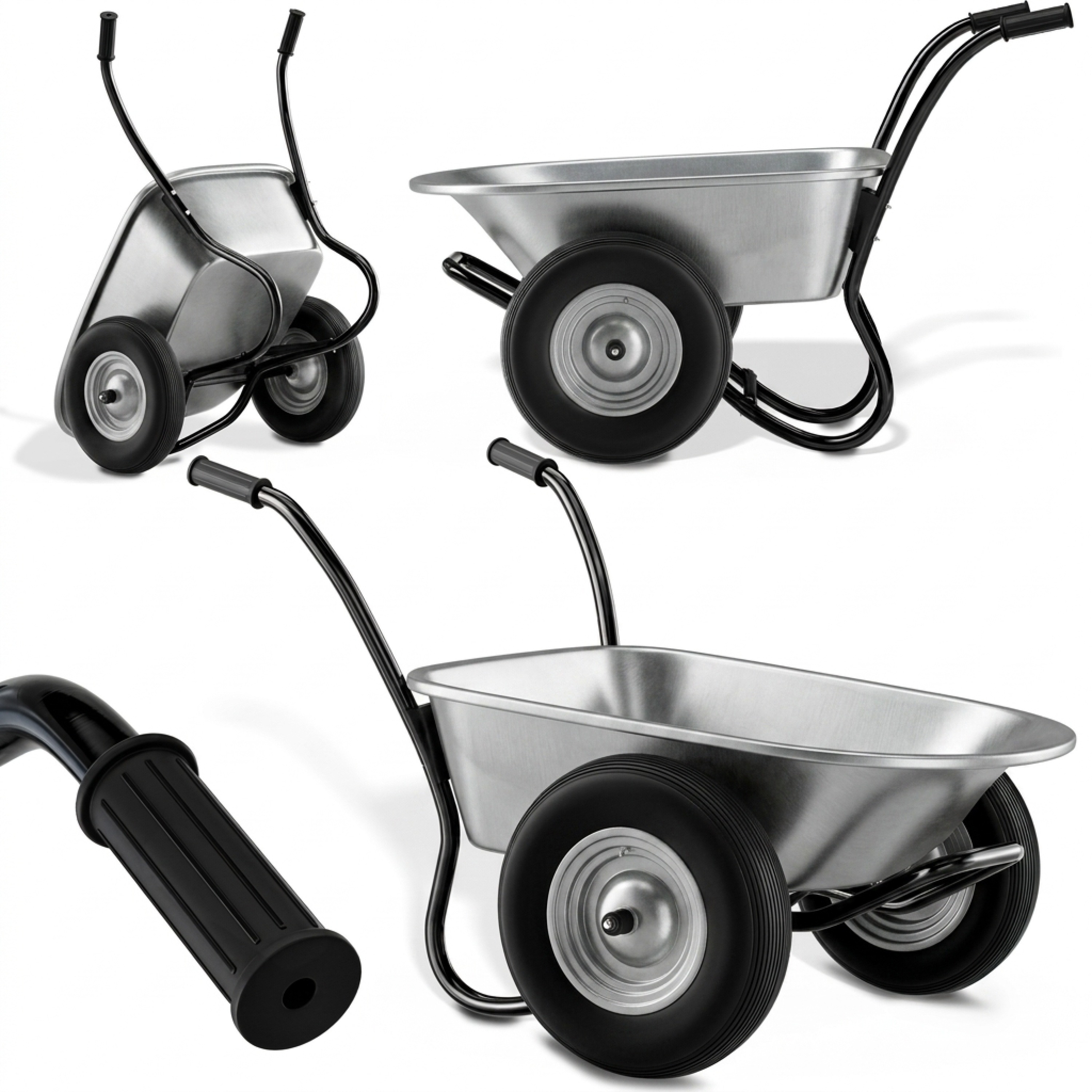 Image of 2-wheel Handcart, 100l Capacity Up To 150kg, Pneumatic Tires, Steel Rim, 39cm, Galvanized