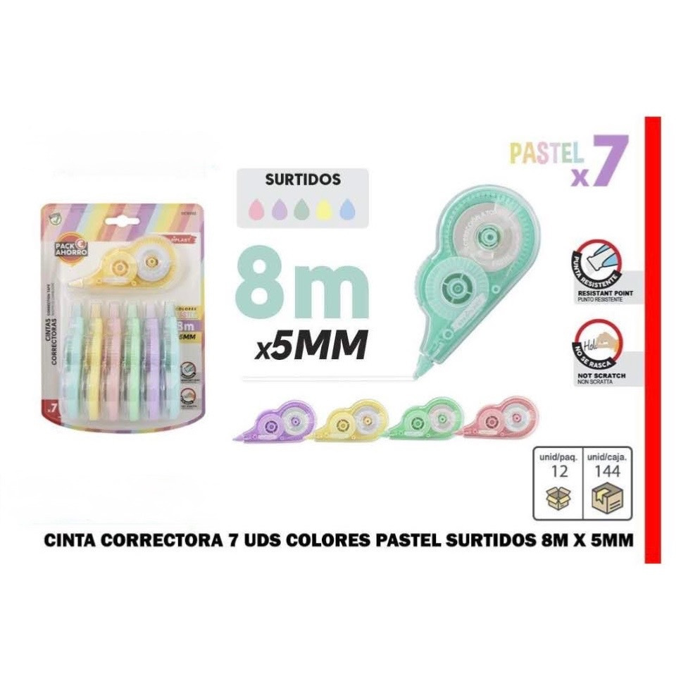 TEMU Pack de 7 Cintas Correctoras Mini Colores Pastel 8 m x 5 mm, Corrector de Cinta para , Oficina, Agenda y Papelería