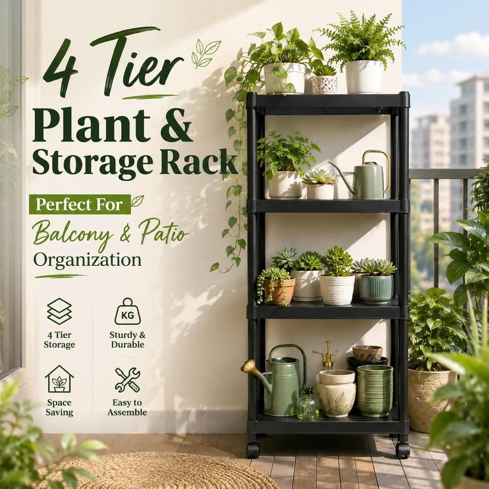 2 Pack 4-Tier Plastic Shelving Racks for Storage