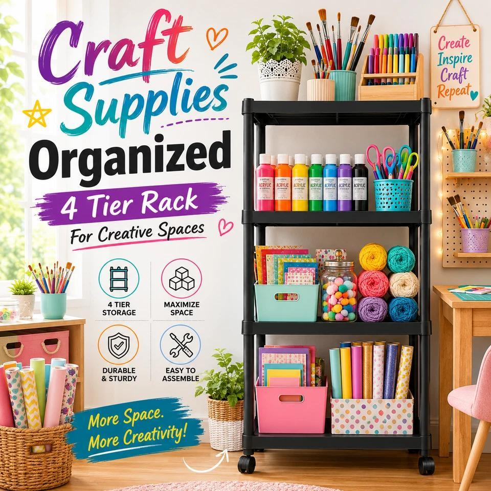 2 Pack 4-Tier Plastic Shelving Racks for Storage