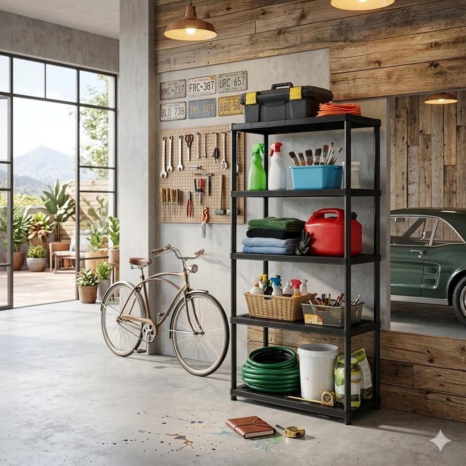 2 Pack 4-Tier Plastic Shelving Racks for Storage