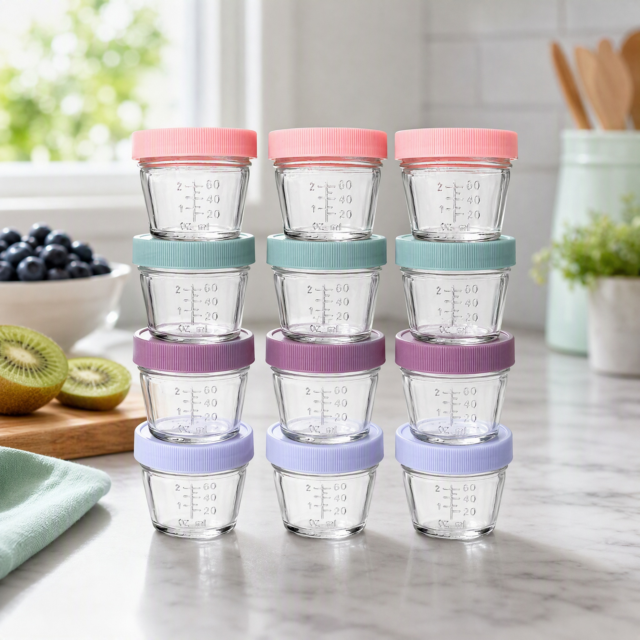 Image of 12 Pack 120ml Glass Mason Jars With Colorful Lids, Small Glass Storage Jars With Scale Mark, Reusable Food Containers For Baby Food, Spices, Jam