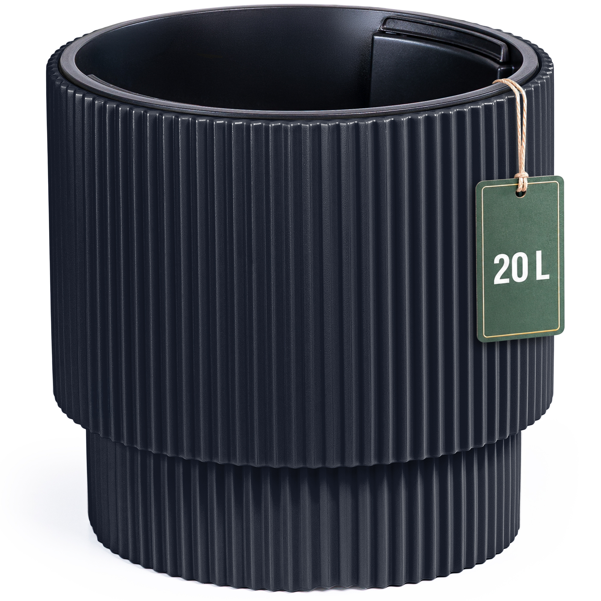 Image of Flower Pot Ø 39.5 Cm With Insert And Handles – Large Planter 38 L Made Of Plastic In Ribbed Design, Uv- And Weather-resistant, For Indoor And Outdoor Use.