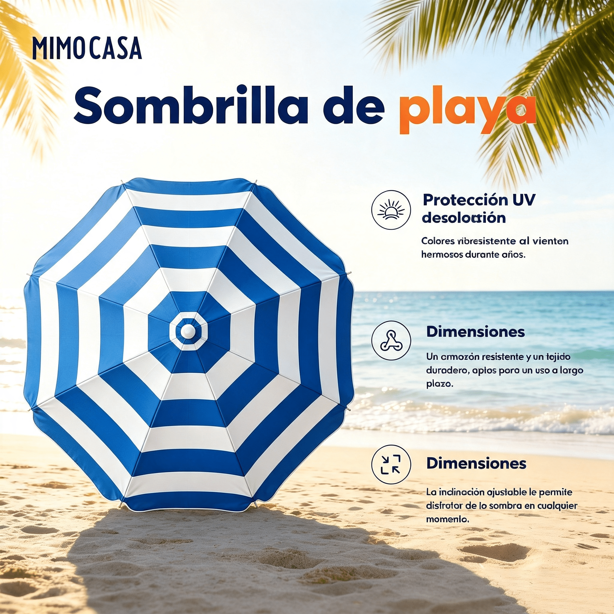 TEMU Sombrilla de playa plegable 160/180/200/220 cm, parasol portátil con protección UV UPF 50+, soporte para arena y bolsa incluida, diseño