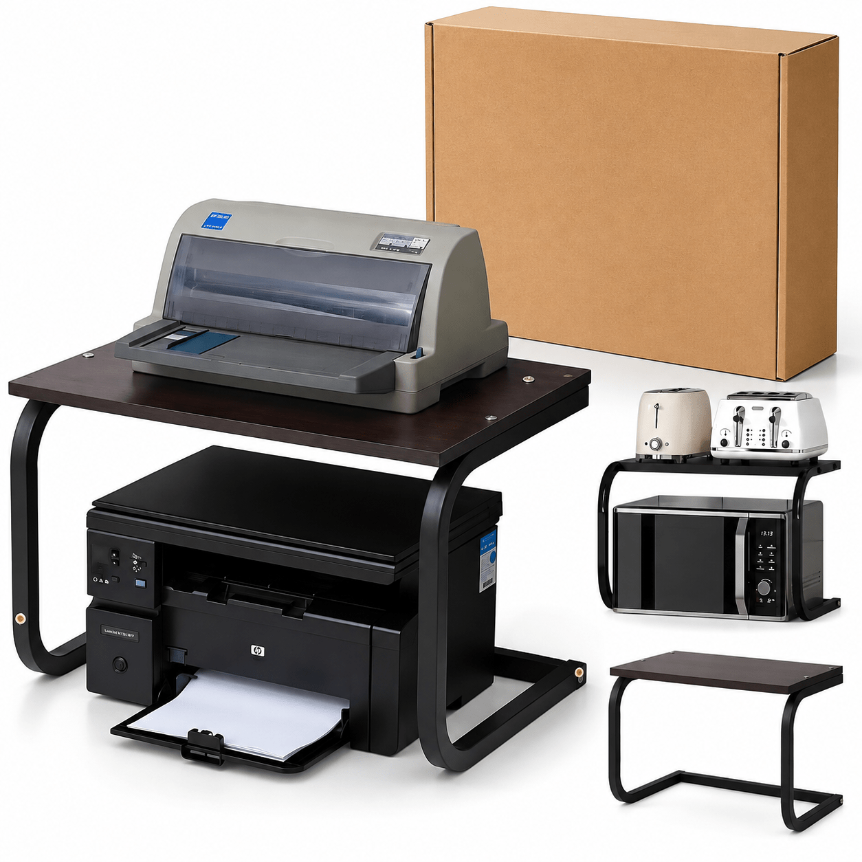 Image of Organizer Shelf Under The Microwave Printer Coffee Machine 2 Levels Metal Rack Stand For Kitchen Counter Desk 48x30x33