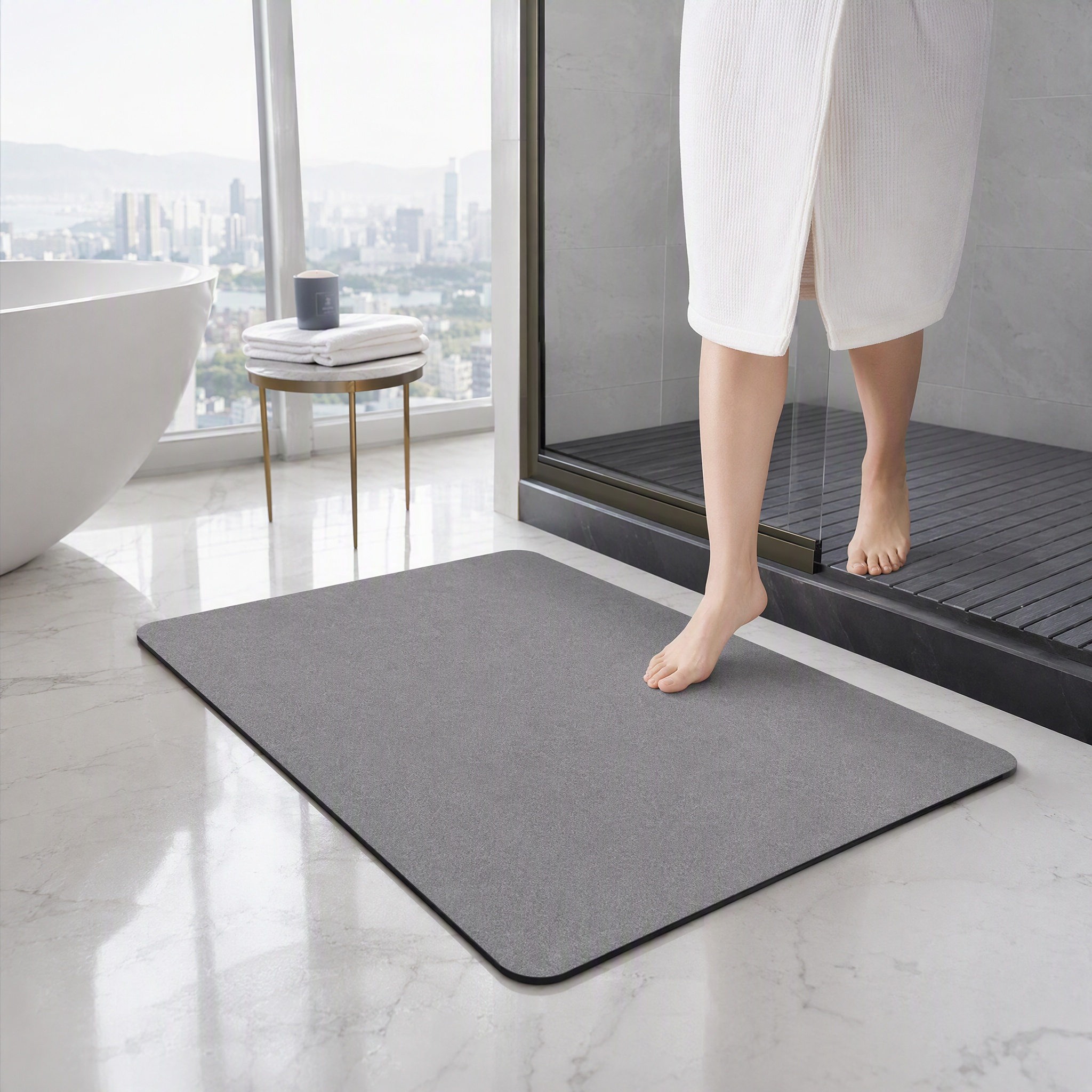 Image of Quick‑drying Bathroom Floor Mat, Non‑slip Absorbent Bath Mat, Thin Diatomite Doormat For Shower Bathroom Kitchen Entryway