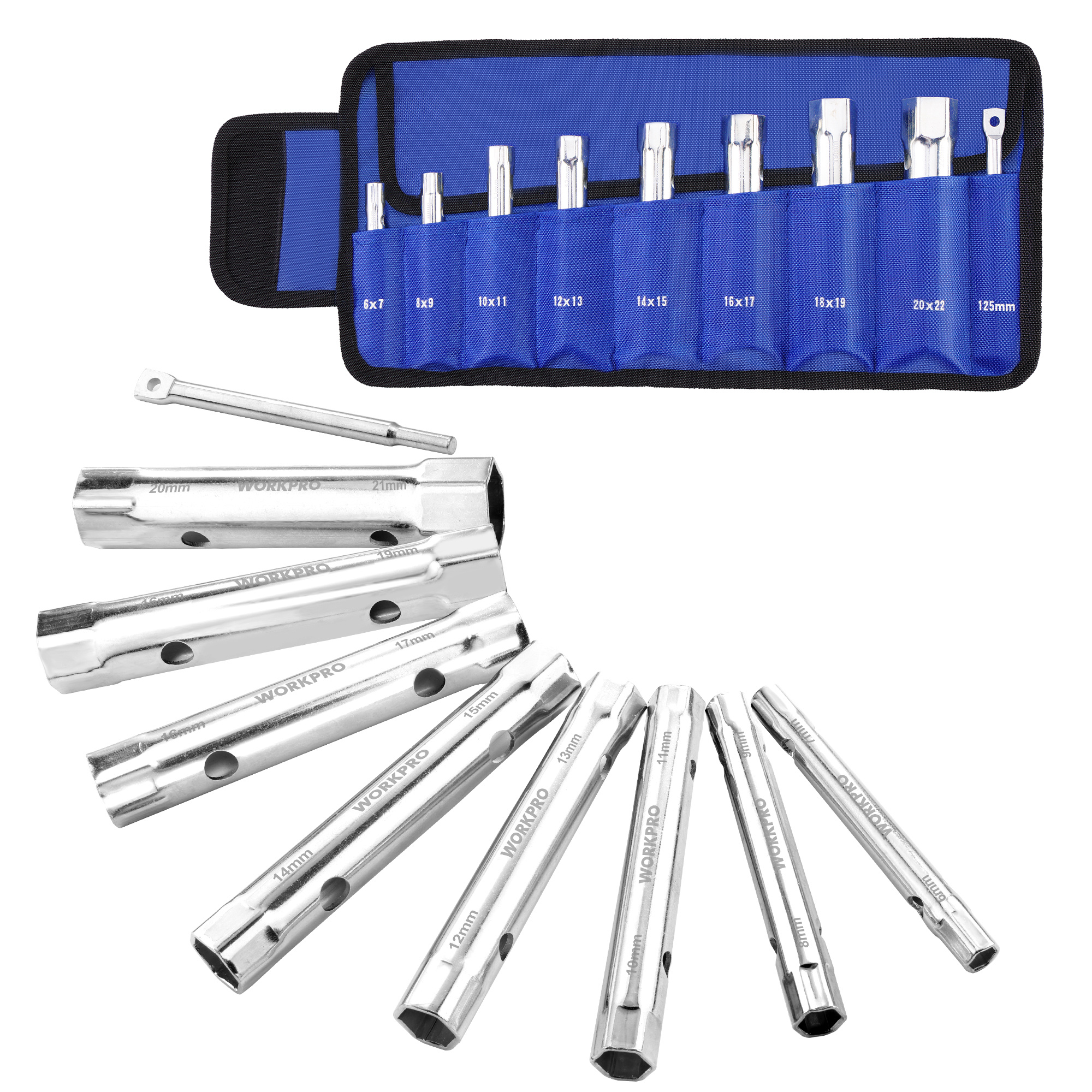 Image of Workpro Pipe Wrench Set, 9pcs Pipe Fitting Wrench Set, Shower Valve Socket Wrench, Socket Wrench For Diy And Car Repairs, With Ratchet Handle And Storage Bag