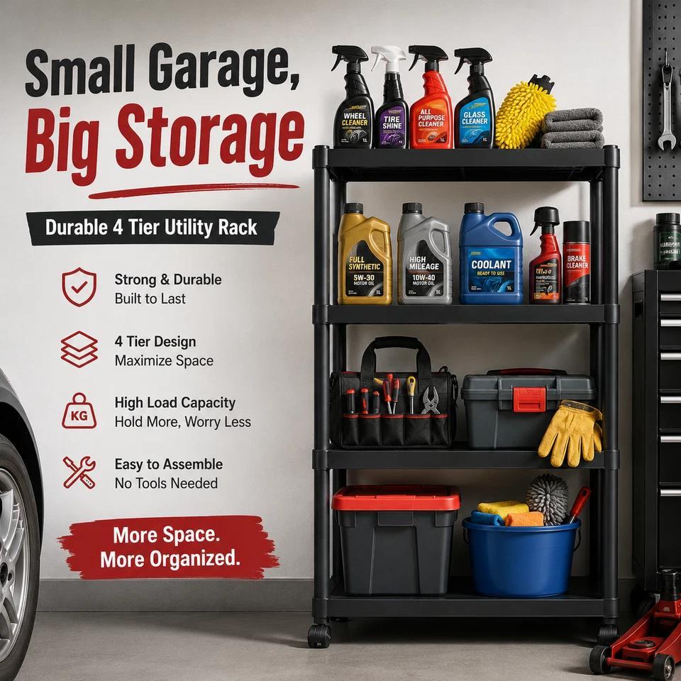 2 Pack 4-Tier Plastic Shelving Racks for Storage
