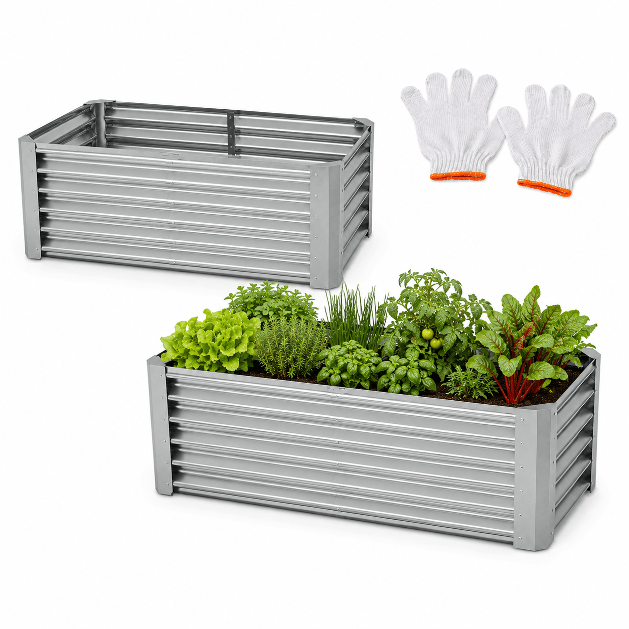 Raised Bed Metal Galvanized In 4 Sizes And 2 Colors – Planter And Garden Bed Made Of Powder-coated Steel With Open Base, Internal , And , Or Silver