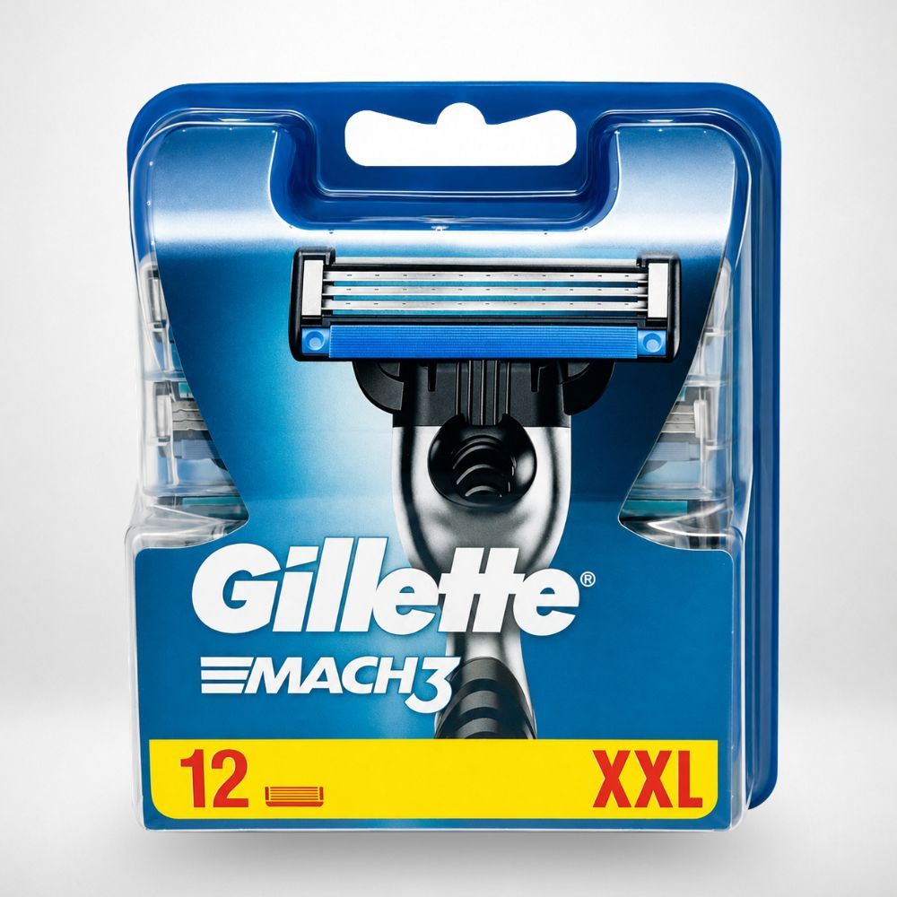 Image of Gillette Mach3 "" Original – 12 Refills For Men – 3-blade Replacement With Lubricating Strip – Official And Authentic Gillette Product – New