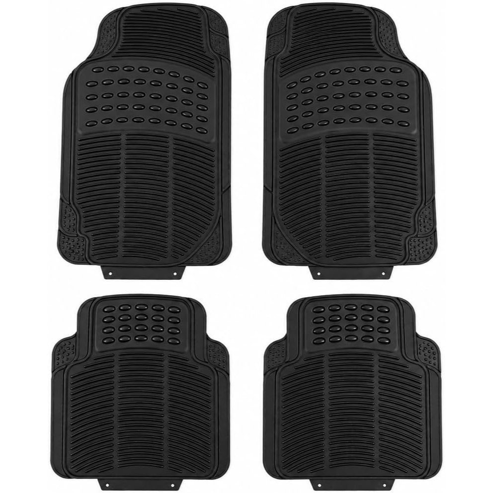 TEMU 4pcs Universal Rubber Car Mats - Heavy Duty, Non-slip All Weather Mats For Cars, Suvs, Trucks & , Waterproof, Easy To Clean, With Deep Grooved