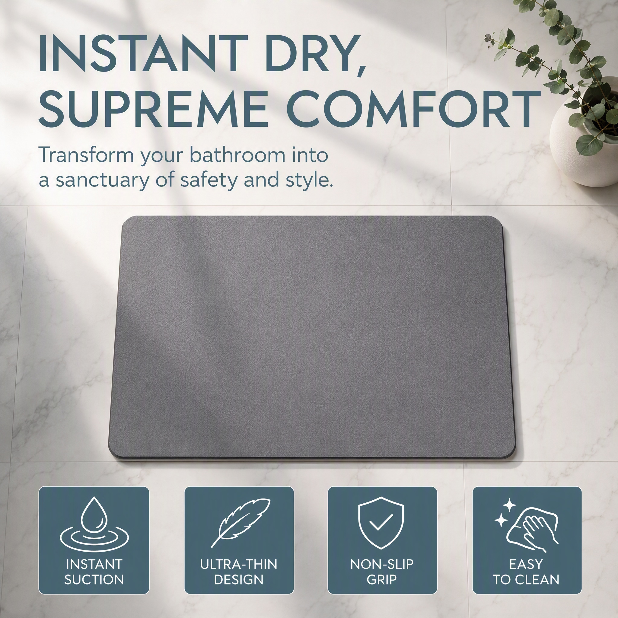Quick‑drying Bathroom Floor Mat, Non‑slip Absorbent Bath Mat, Thin Diatomite Doormat For Shower Bathroom Kitchen Entryway