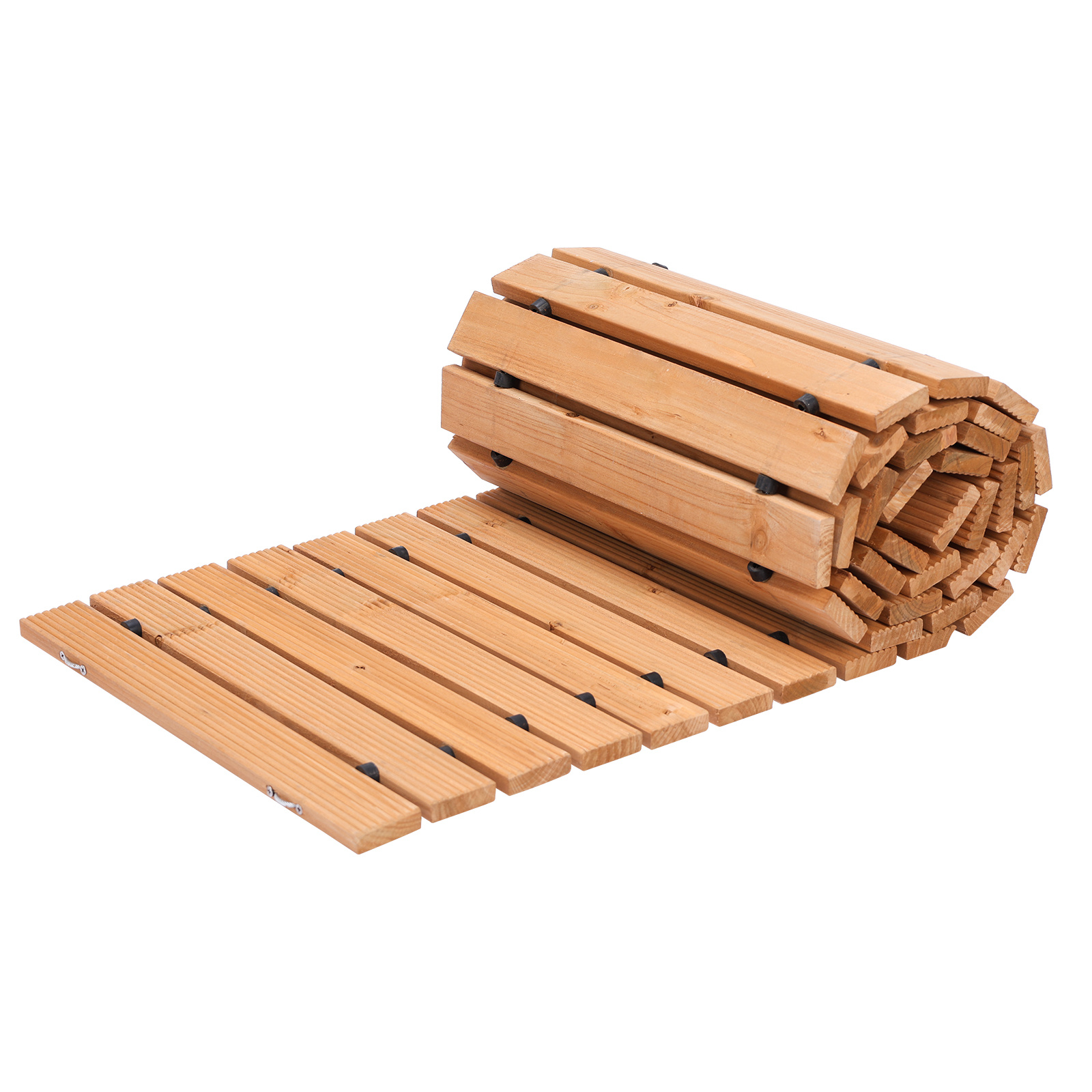 TEMU de jardin en bois VEVOR, 8 pi L x 17 po l, de jardin droite antidérapante, extérieure déroulable en cèdre avec par câble métallique, pavé de