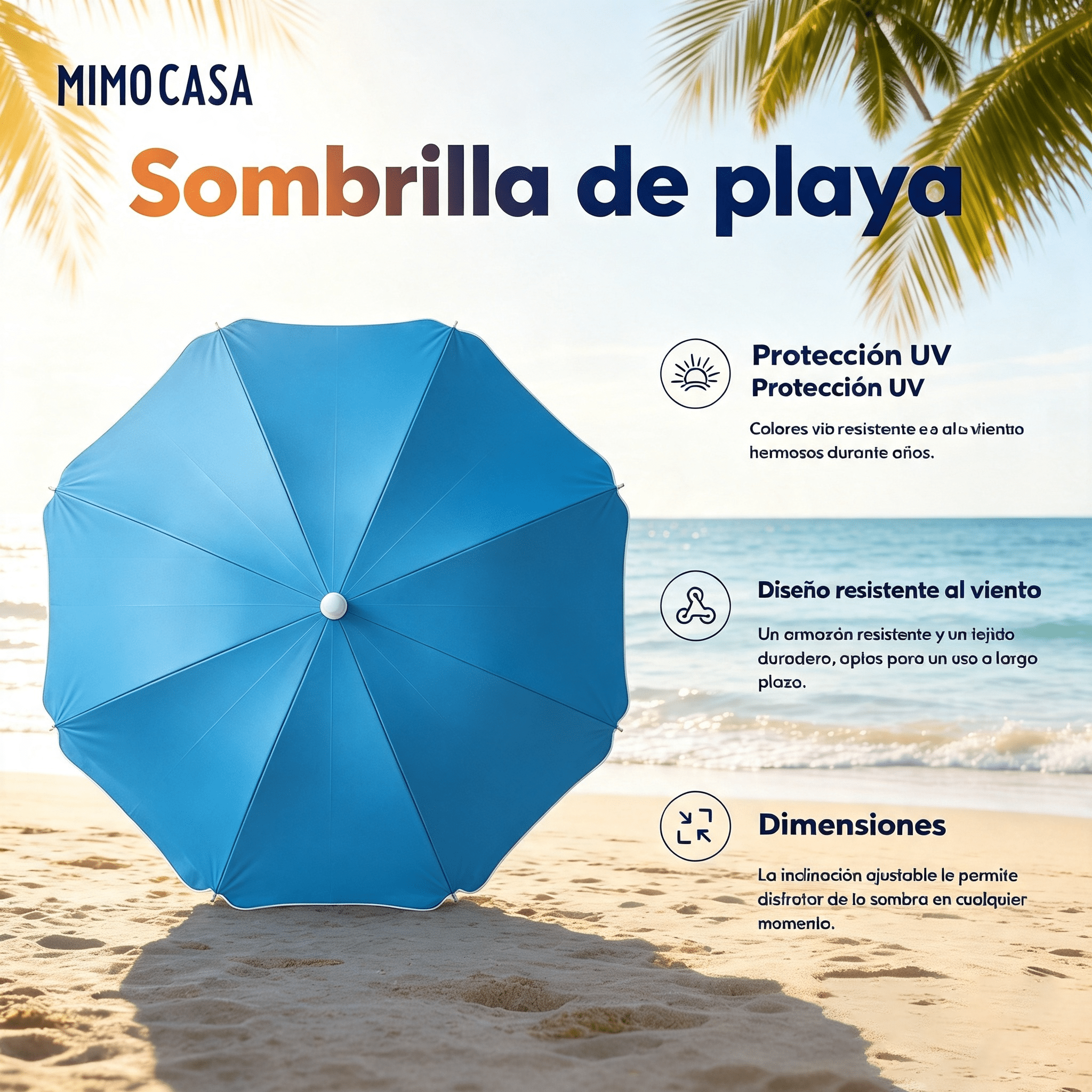 TEMU Sombrilla de playa plegable 160/180/200/220 cm, parasol portátil con protección UV UPF 50+, soporte para arena y bolsa incluida, diseño
