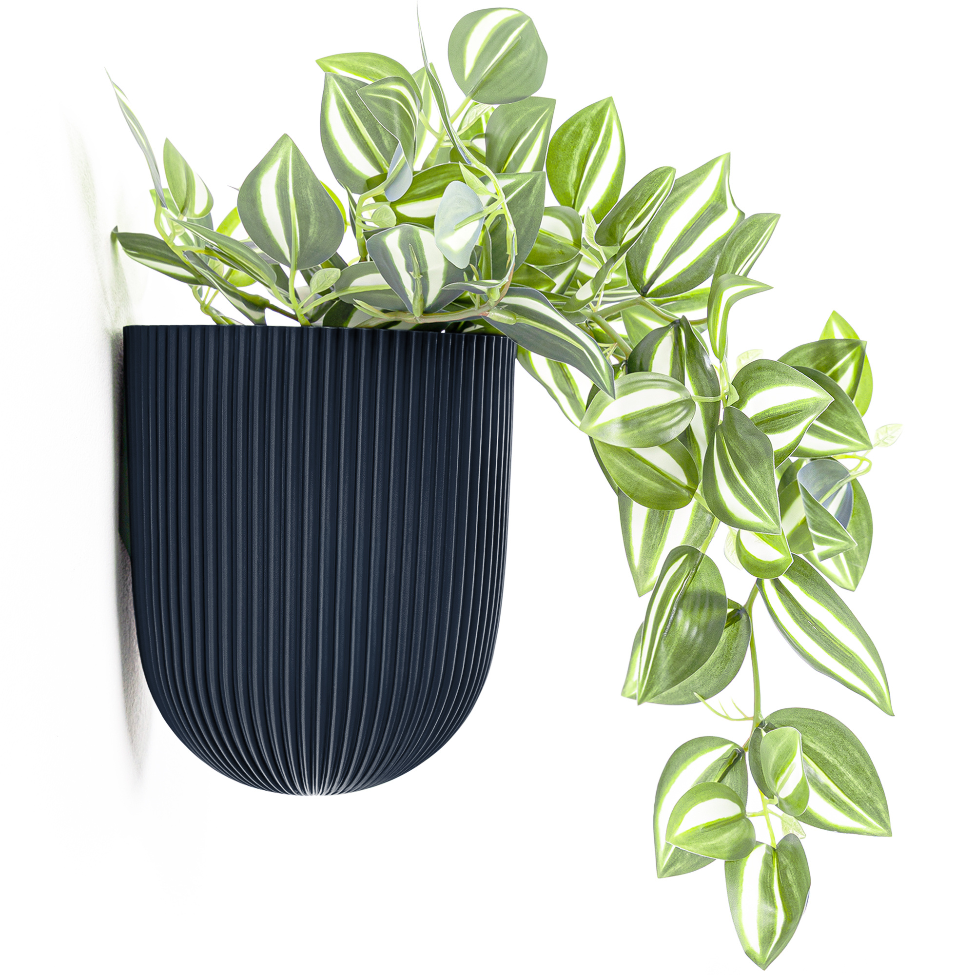 Flower Pot With Discreet Wall Mounting Ø 14.6 Cm - Matte, Ribbed Hanging Pot 2.1 L For Plants, Uv- & Frost-resistant, For Indoor & Outdoor Use.