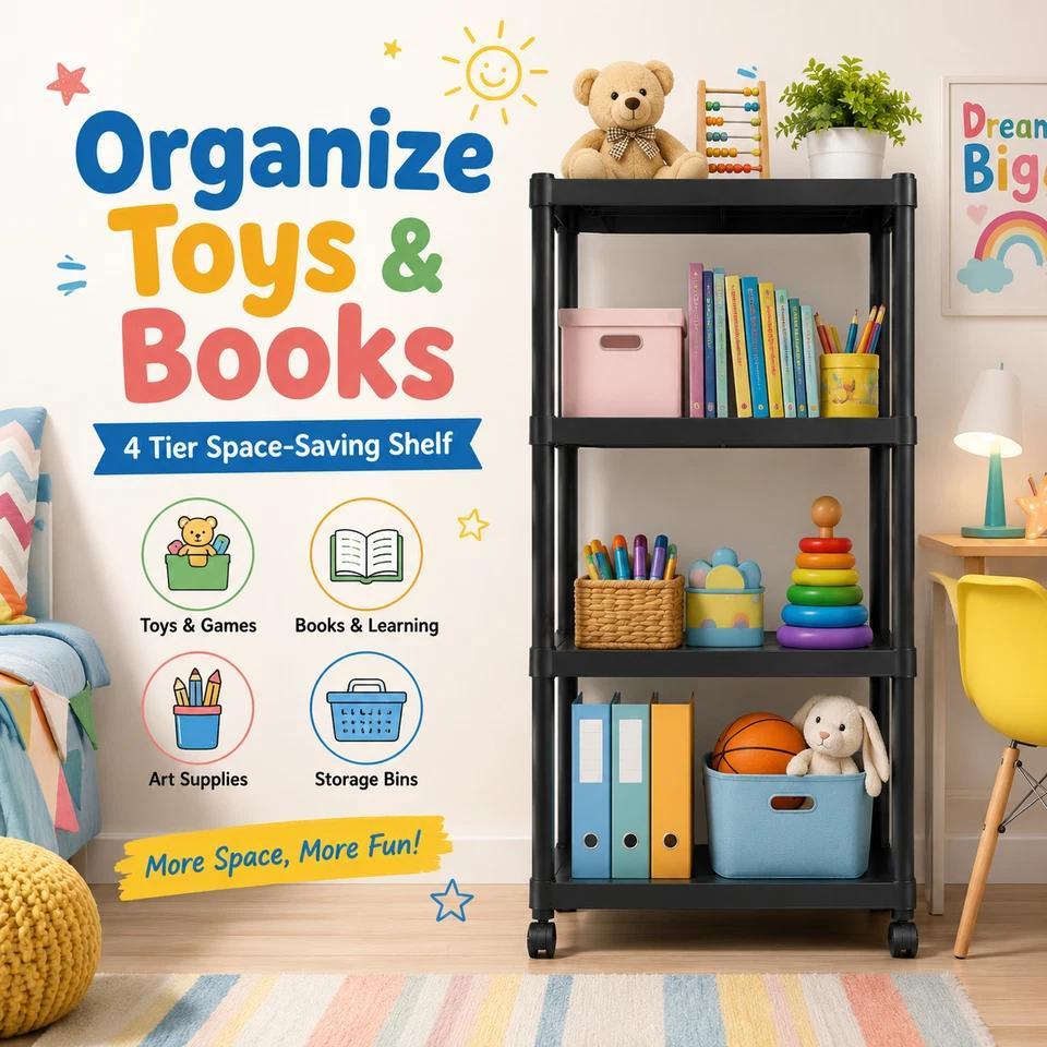 2 Pack 4-Tier Plastic Shelving Racks for Storage