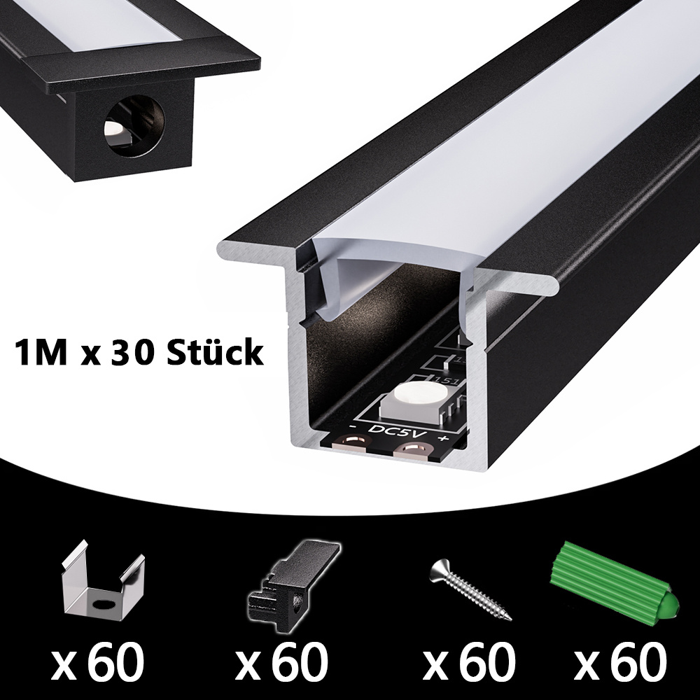 Image of Led Aluminum Profile, Led Track , Led Contour Design, With Cover, 10/ X 1 Meter Long Profile Piece, For Led Strips
