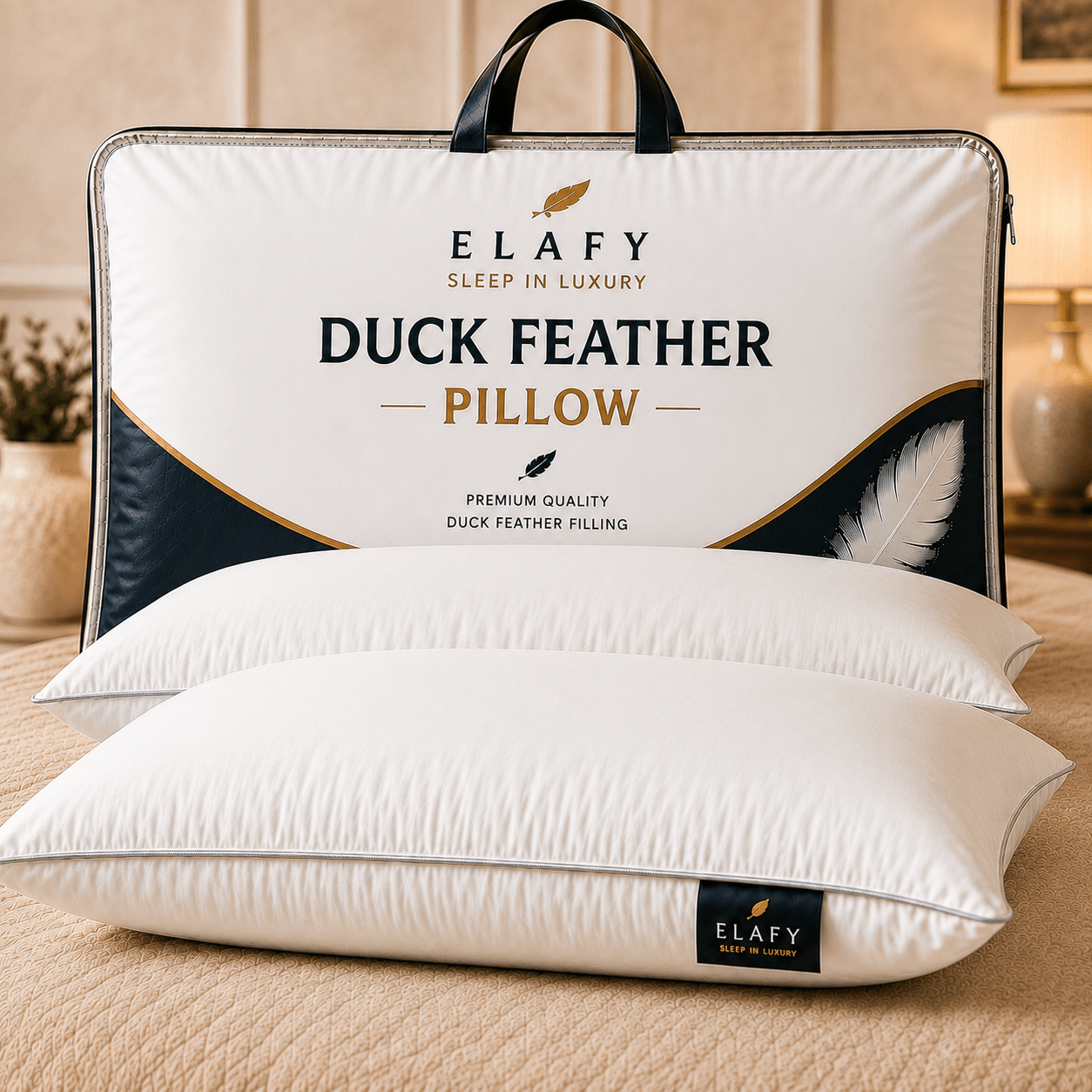 TEMU Elafy Duck Feather & Down Microfiber Pillows Pack Of 1 & 2 & 4 – Hotel Quality Ultra Soft & Fluffy Bed Pillows, Hypoallergenic, Breathable &