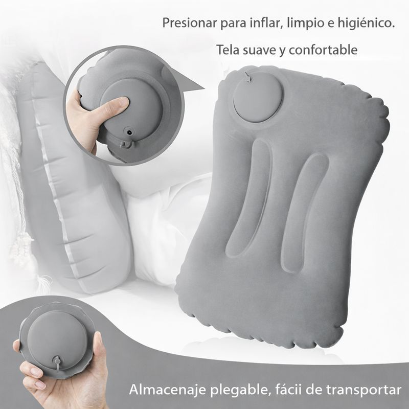 TEMU Almohada inflable portátil ergonómica para viaje, coche y hogar, almohada plegable con válvula de aire, cómoda y