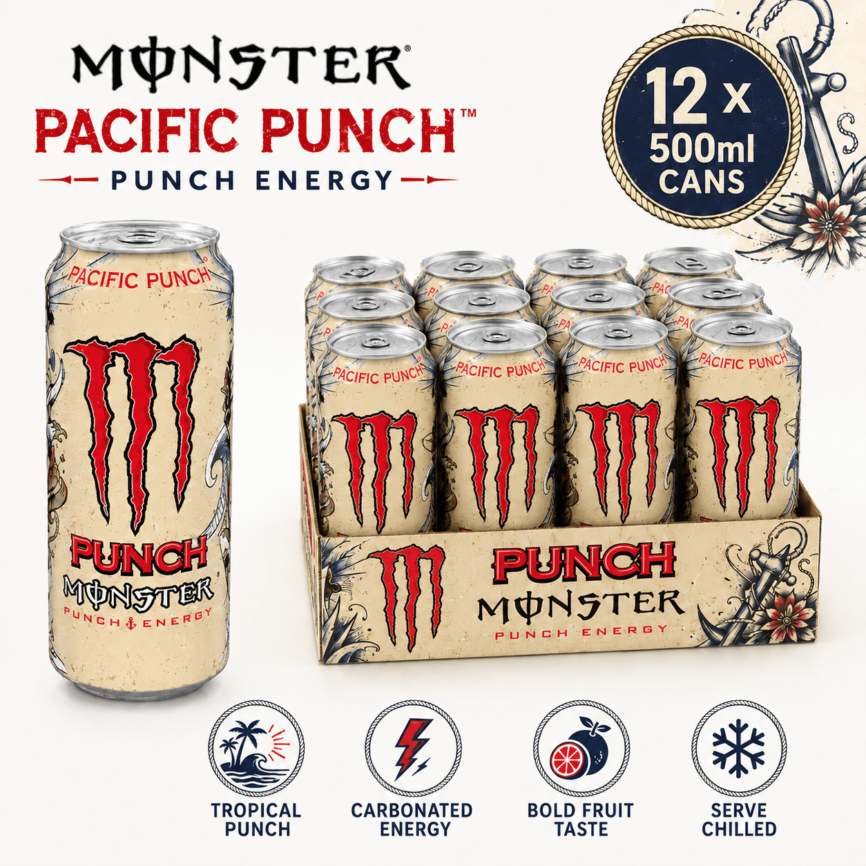 TEMU Monster Energy Drink Pacific Punch Pack Of 12 X 500ml
