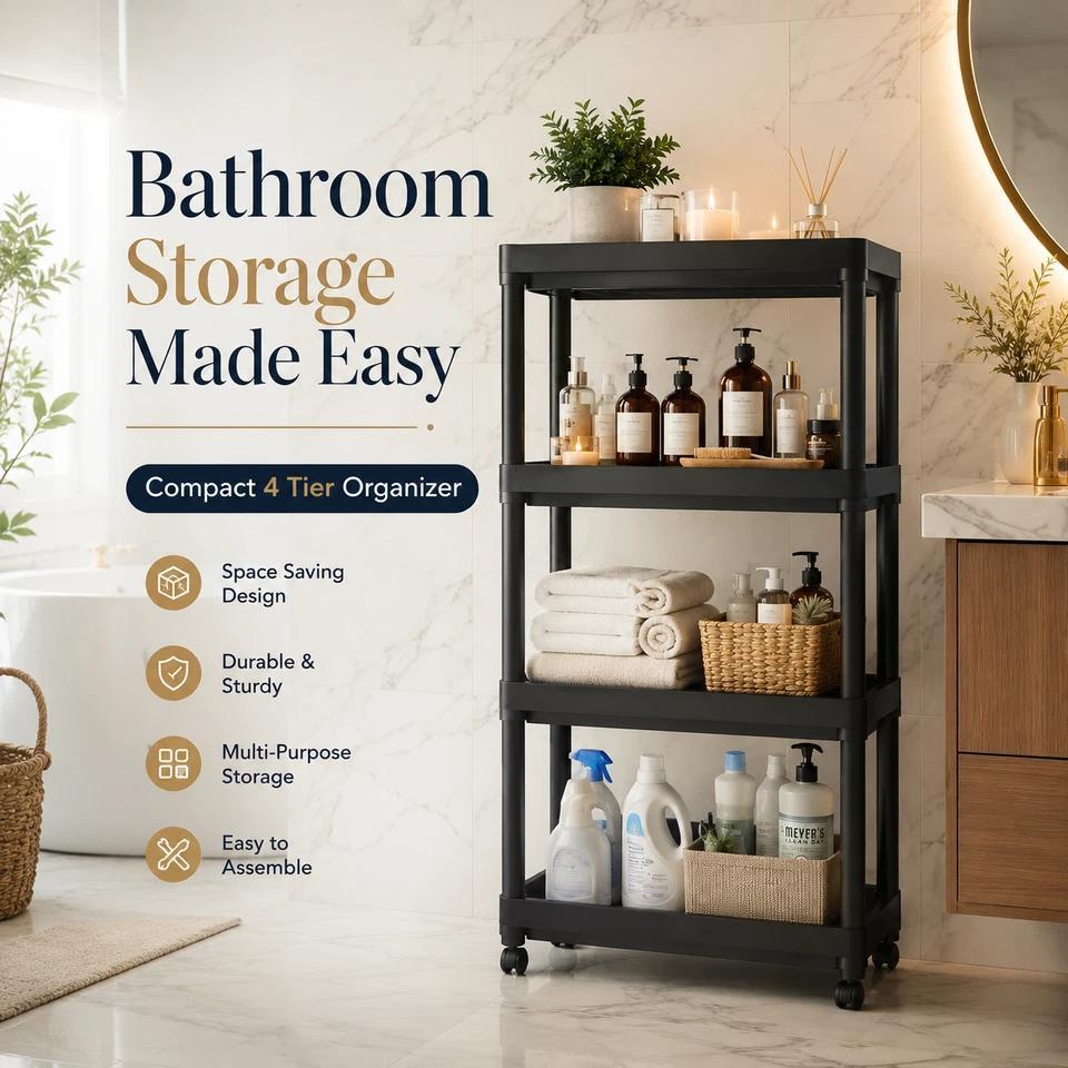 2 Pack 4-Tier Plastic Shelving Racks for Storage