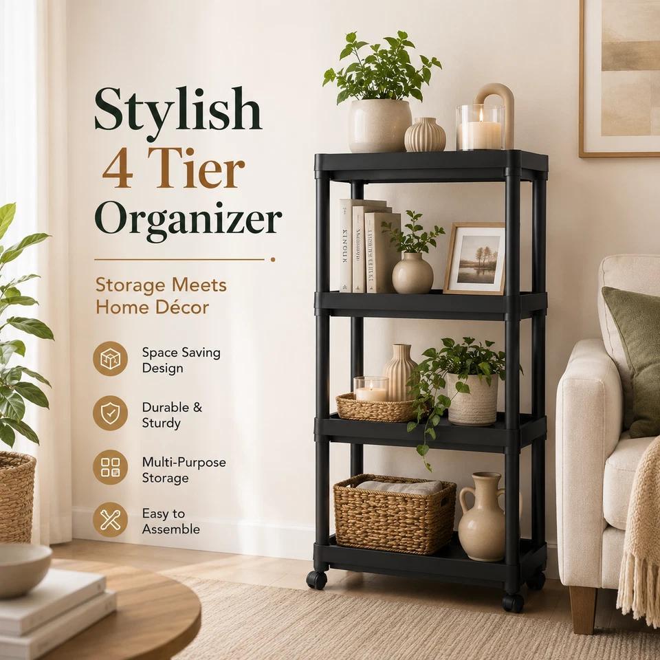 2 Pack 4-Tier Plastic Shelving Racks for Storage