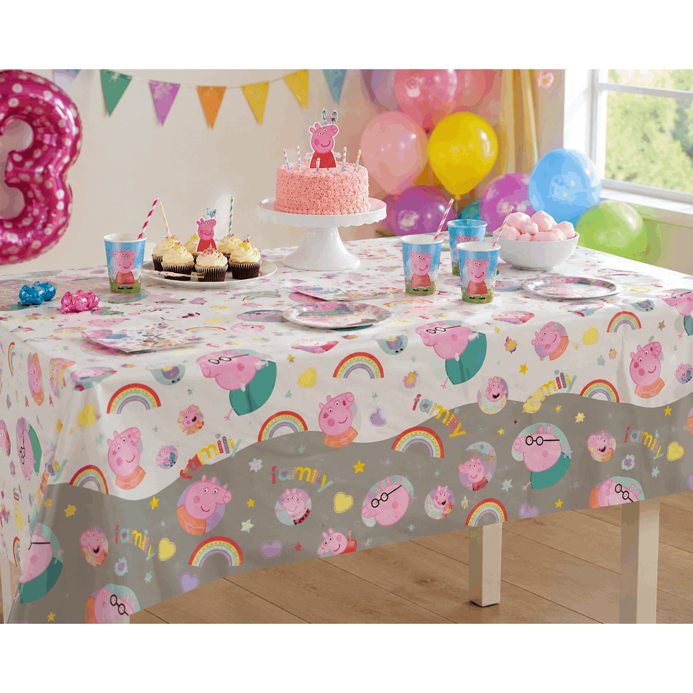 TEMU Pig Party Table Cover 120 X 180cm | Colourful Birthday Table Decoration | 1 Pack