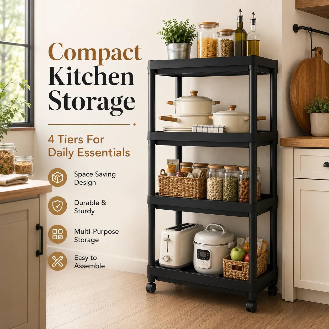 2 Pack 4-Tier Plastic Shelving Racks for Storage