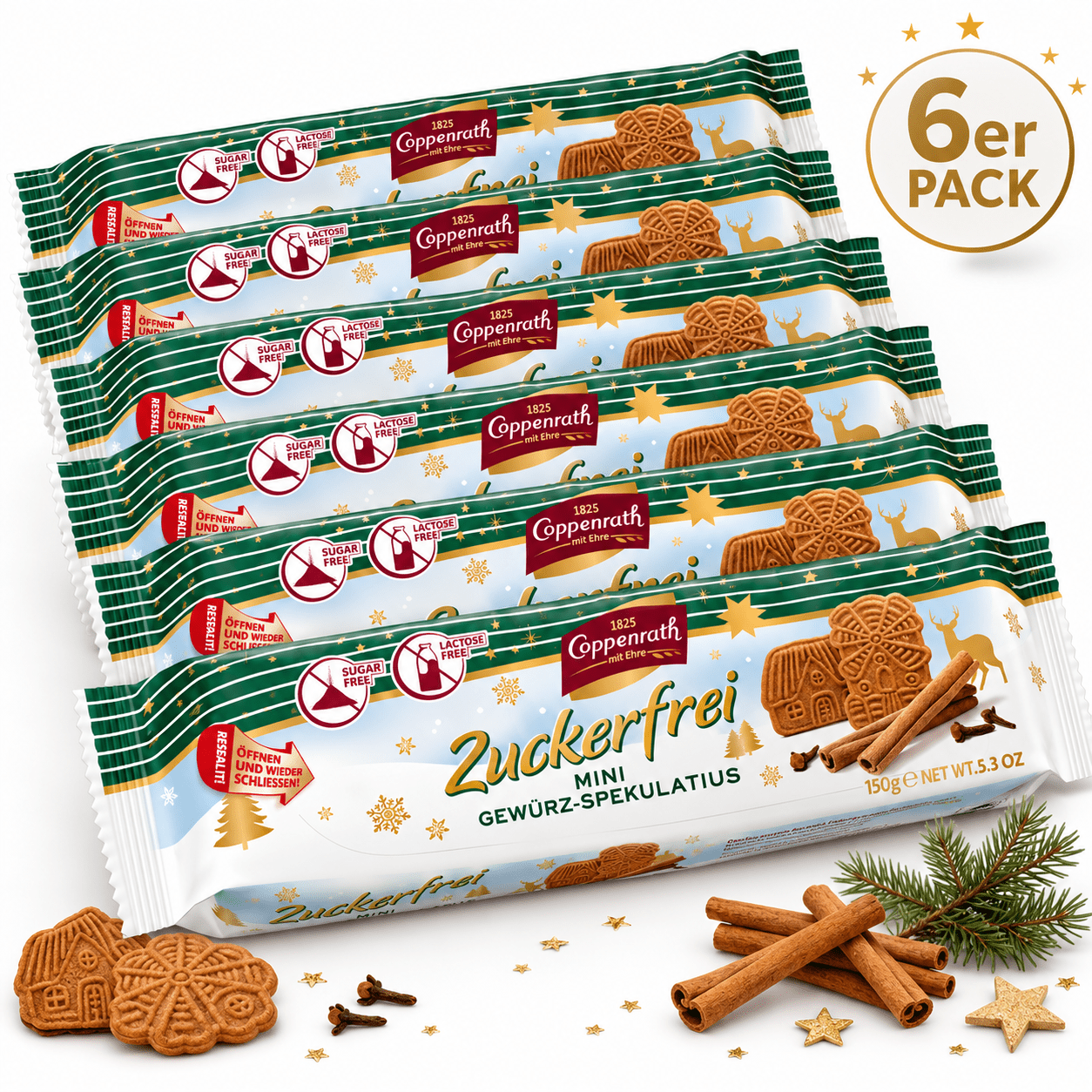 Image of Coppenrath Mini Speculoos Spiced 150g | Lactose-free, Sugar-free, Halal (6-pack)