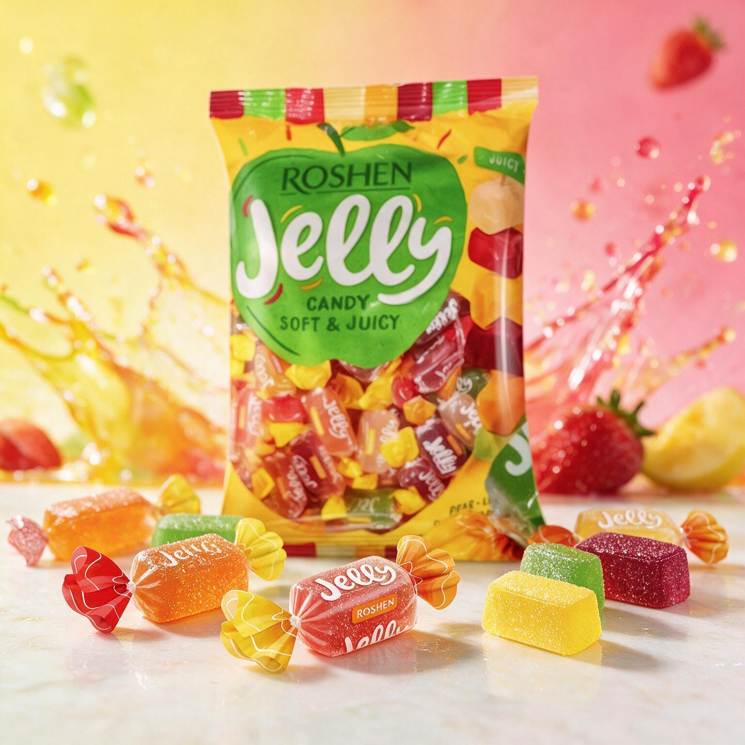Image of 1 Kg Roshen Jelly Gummies With Fruit Juice - Jelly Candies - Flavors , Strawberry, Orange, Lemon