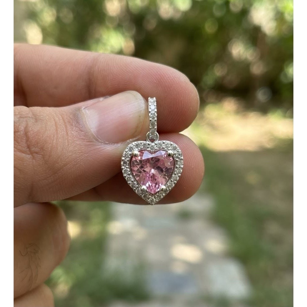Women's 925 Sterling Silver Romantic Pink Heart Pendant — Gift for Her