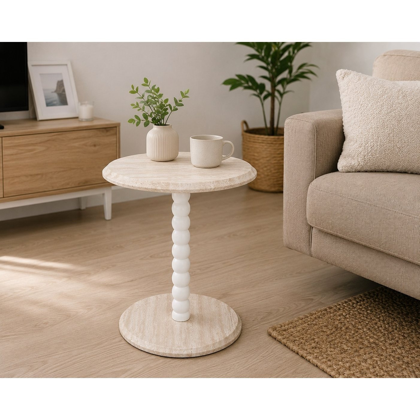 Image of Nara Round Side Table With Natural Wood Effect Mdf, 41x41x43 Cm