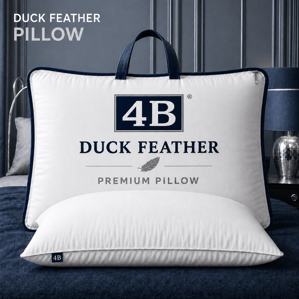 TEMU 4b Duck Feather Pillows Pack Of 1 – Soft & Supportive Bed Sleeping Pillows With Silver Piping For Home, Bedroom, & Everyday Use