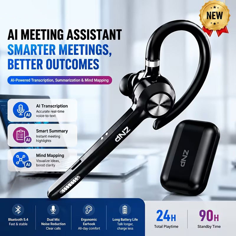 Business Wireless Headset | Wireless Headset For Business, Real- Translation, Call Recording With Translation , Mute, Suitable For Office And Driving Use
