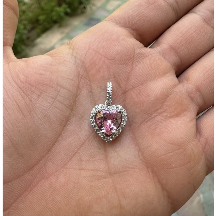 Women's 925 Sterling Silver Romantic Pink Heart Pendant — Gift for Her