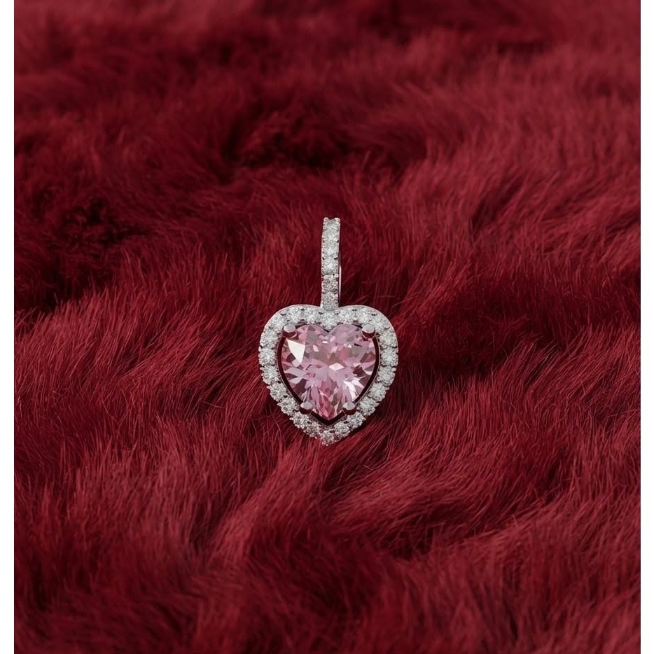 Women's 925 Sterling Silver Romantic Pink Heart Pendant — Gift for Her