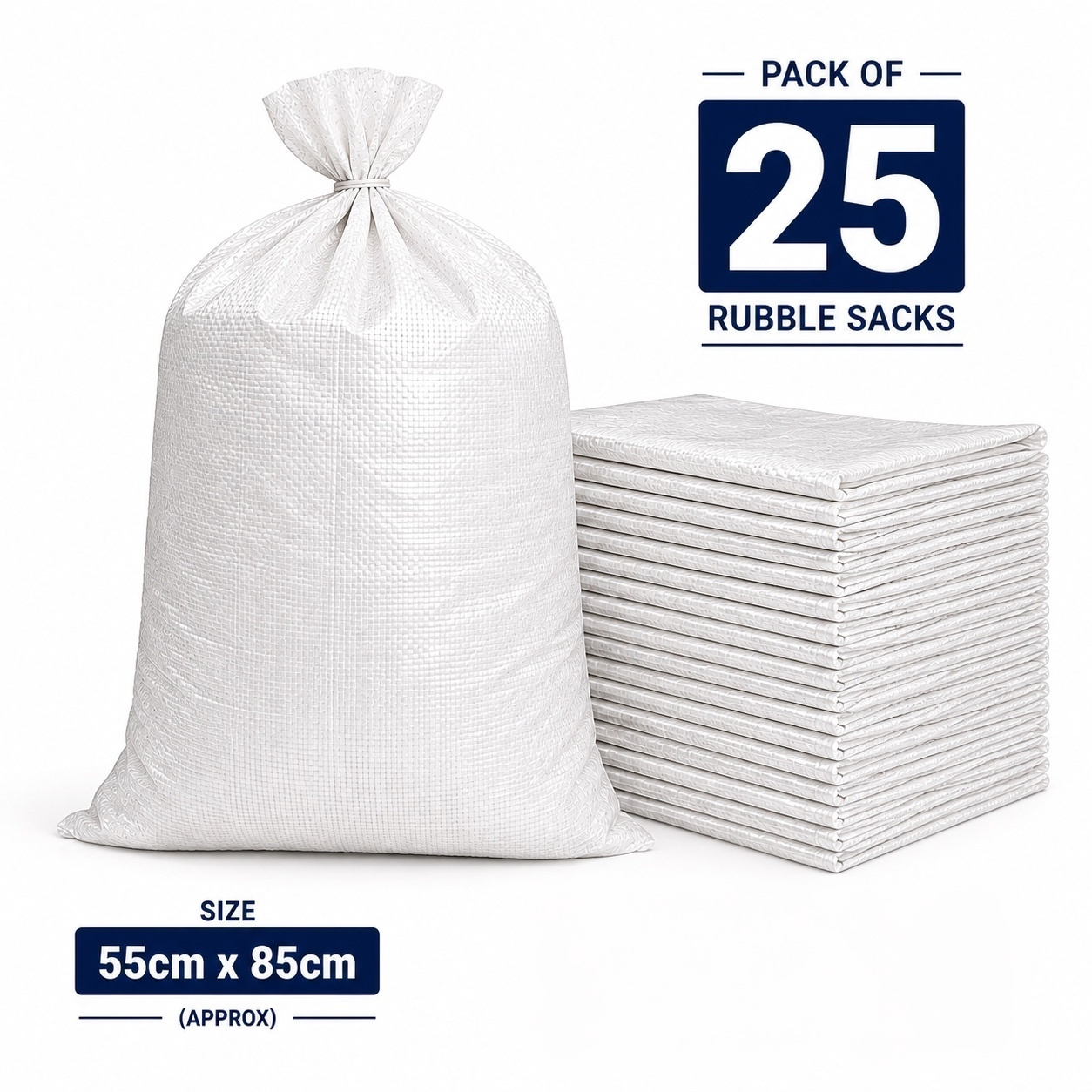 TEMU Pack Of 25 Woven Sacks, Reusable White Woven Plastic Bags, Polypropylene Builder Bag 85cm X 55cm - Heavy Duty - Durable Pp Material, Ideal For