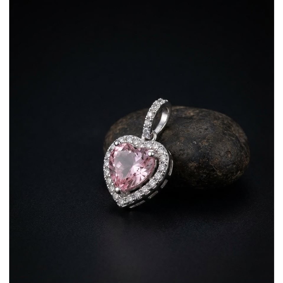 Women's 925 Sterling Silver Romantic Pink Heart Pendant — Gift for Her