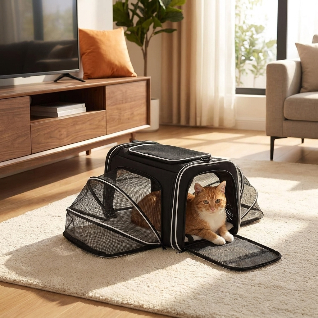 Image of Expandable Airline Approved Bag, Large Capacity Soft‑sided Pet Travel Bag For Up To , 5‑sided Mesh Breathable Pet Transport Bag With Safety Rope & Side Pockets For Travel Camping Car Trips