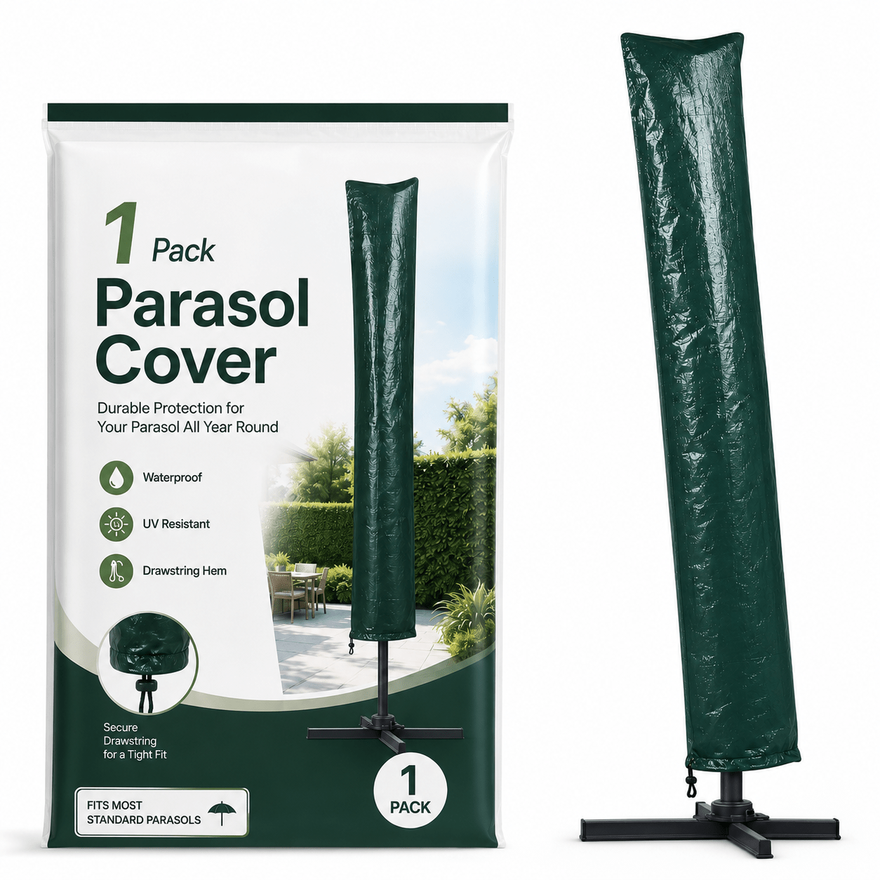 TEMU Heavy Duty Waterproof Parasol Covers, 28 X 28 X 153cm , Extra Large Cantilever Patio Umbrella Covers With Zipper & Cords For Garden