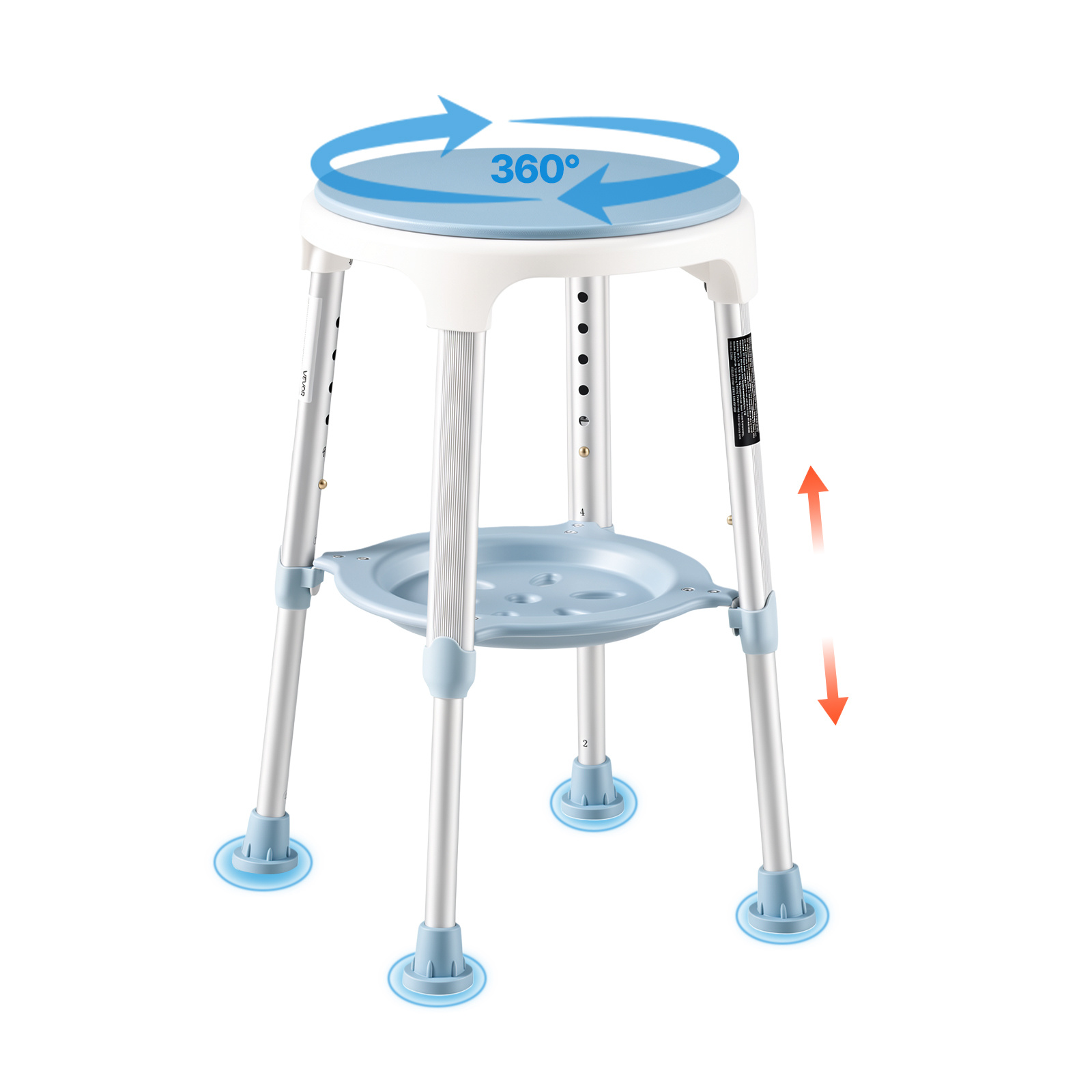 Image of Swivel Shower Chair 360 Degree, Height Adjustable Bath Seat For Inside Showers Or Tubs, Non-slip Rotating Bathtub Stool With Storage Tray For Elderly Disabled Injured, 350lbs Capacity