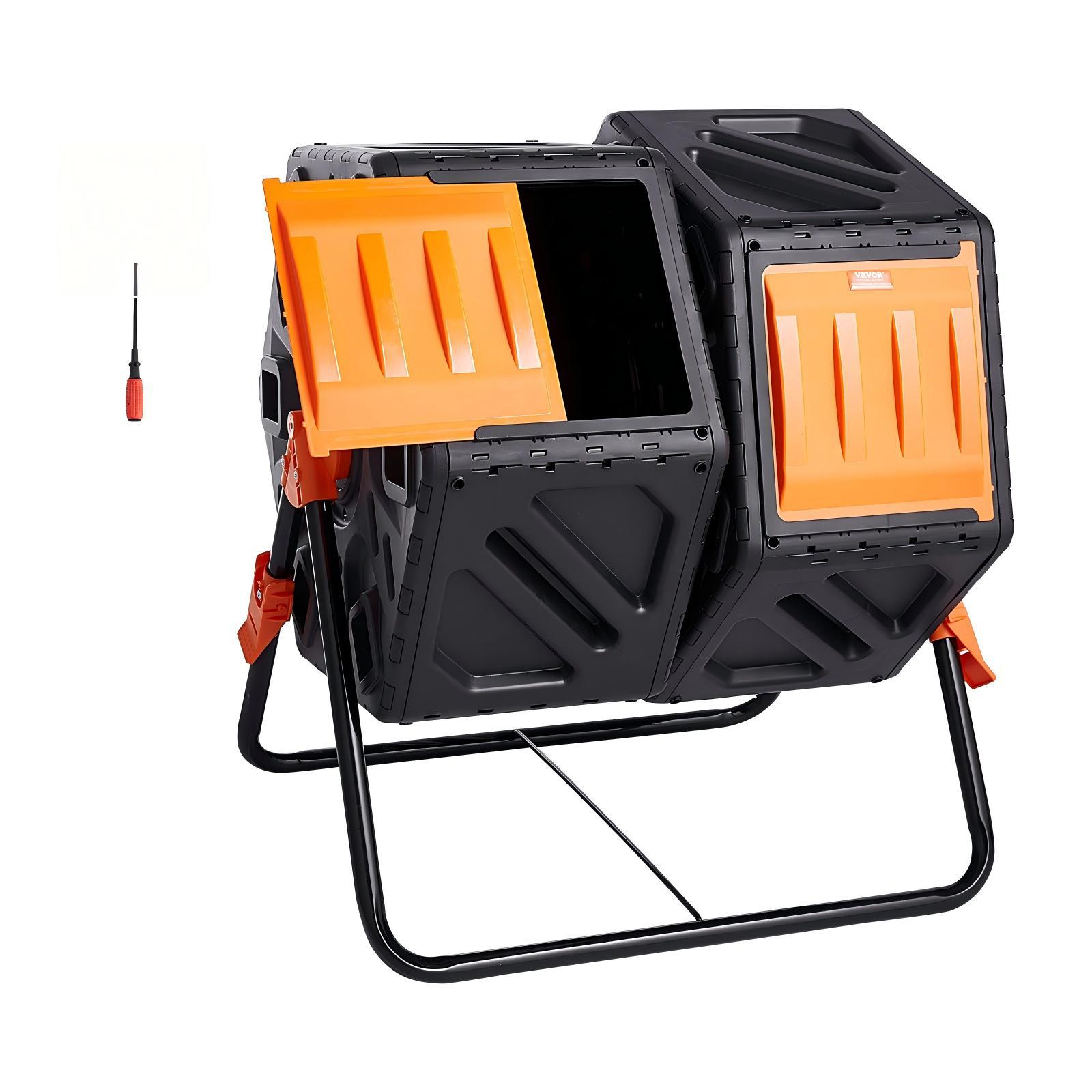 Image of Compost Bin, 37-gal Dual Chamber Tumbler, High Volume 2 Rotating Chambers With 2 Sliding Door And , Free Composter Bin Tumbler For Garden, Kitchen, Yard, Outdoor
