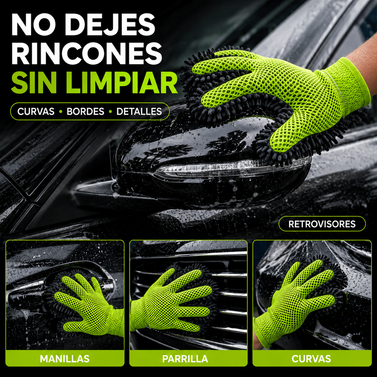 TEMU Guante de para Coche de 5 Dedos, 32 × 27 cm, Microfibra de Chenilla 100% Poliéster, , Retiene Agua y Jabón, para Carrocería, Retrovisores,