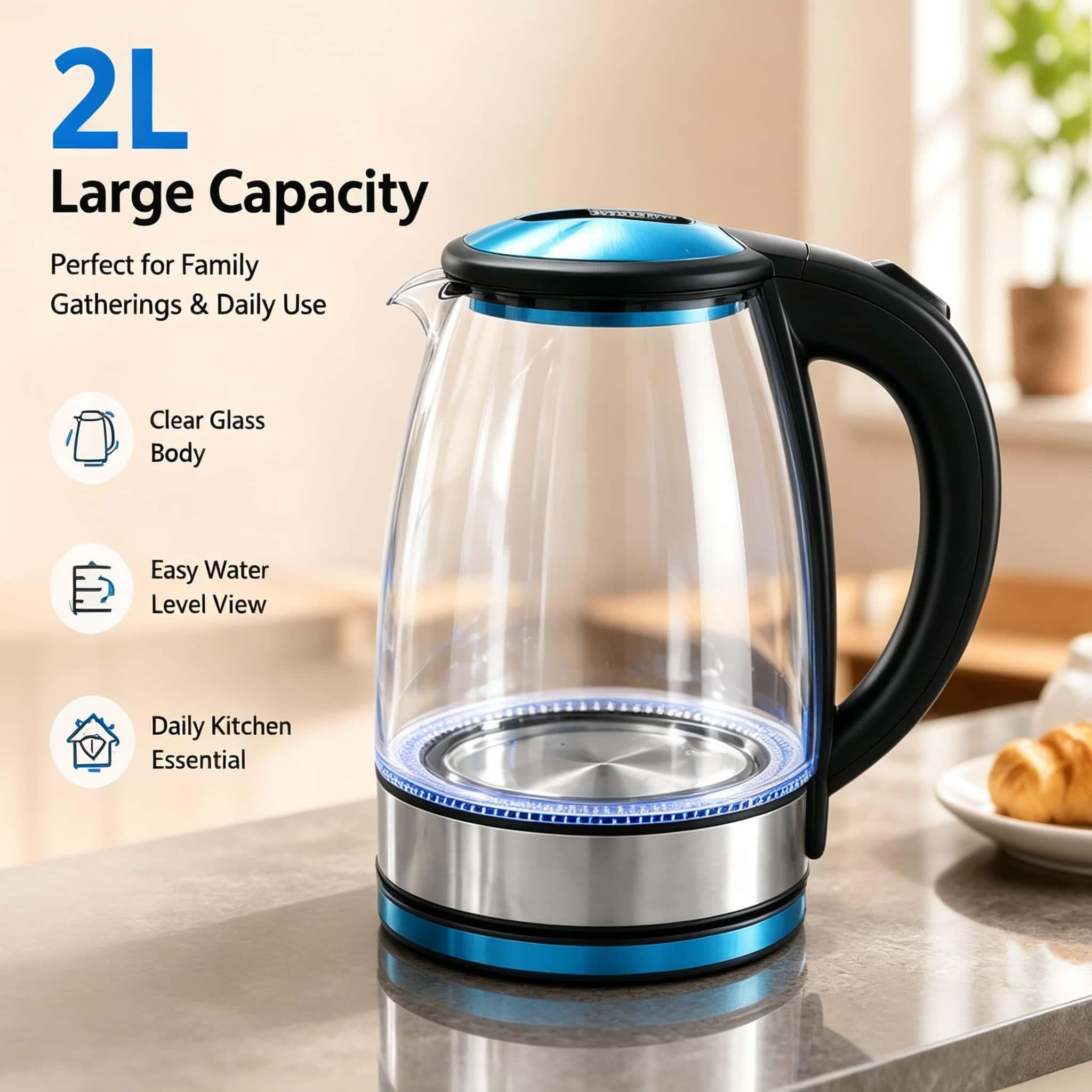 Image of Clear Glass Water Jug 2l, Large Capacity Drink Pitcher With Handle For Home, Office And Gatherings