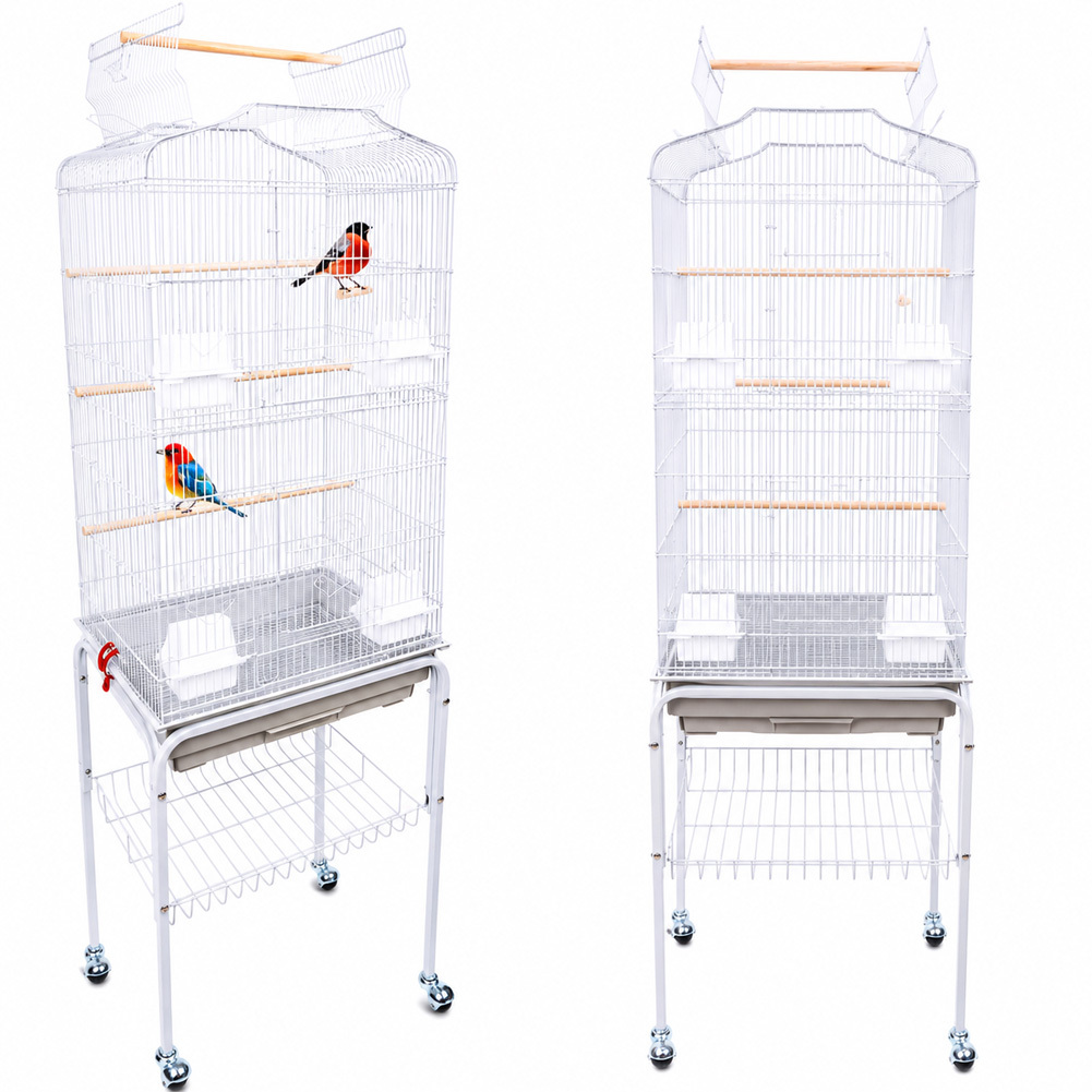 TEMU Jaula aviario BAKAJI para , caturras, periquitos, con soporte y ruedas, techo abatible, comederos, perchas de madera y bandeja extraíble
