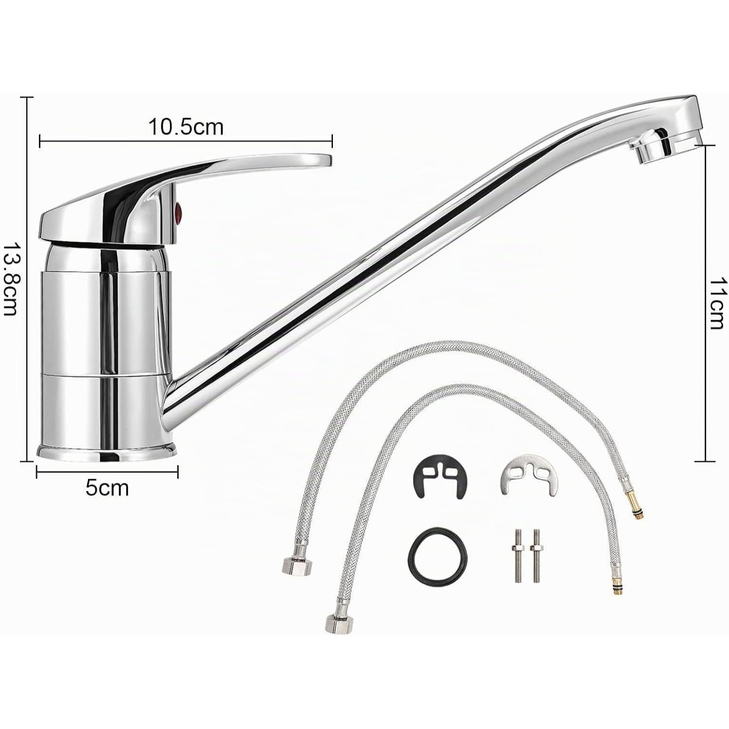 1x - 360° Rotatable, Single-handle Mixer Battery For Kitchen & Bathroom - Chrome Surface, Water- With Ceramic Core