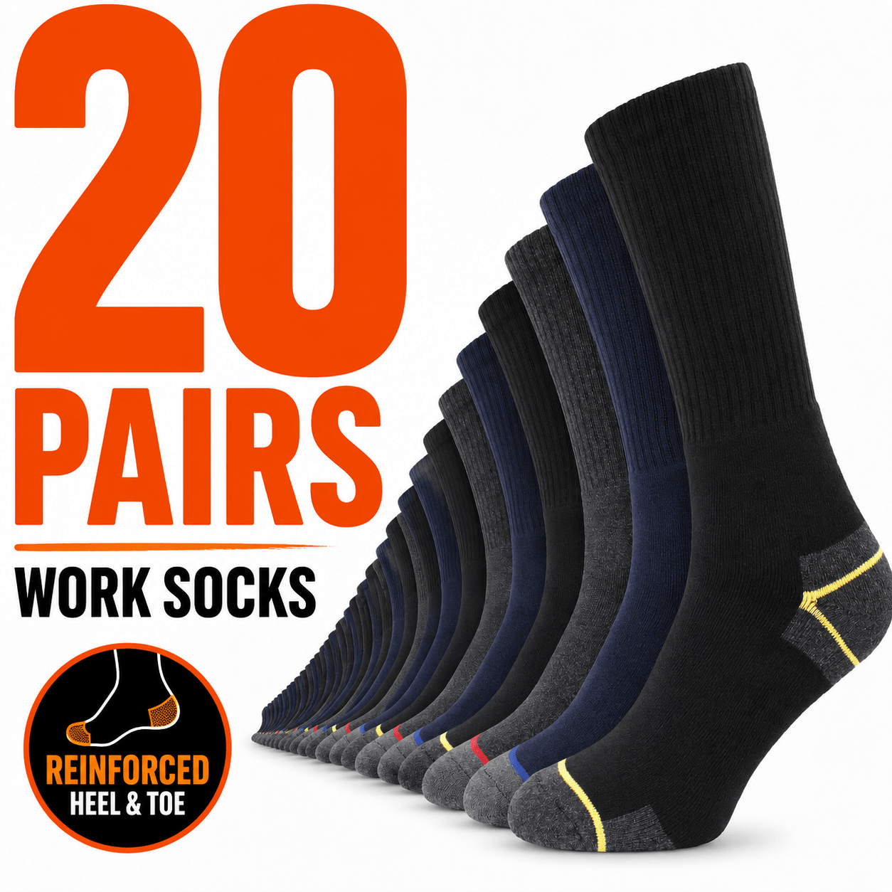TEMU 20 Pairs Men's Heavy Duty Work Socks Cushioned Reinforced Heel Toe Boot Socks Uk 6-11